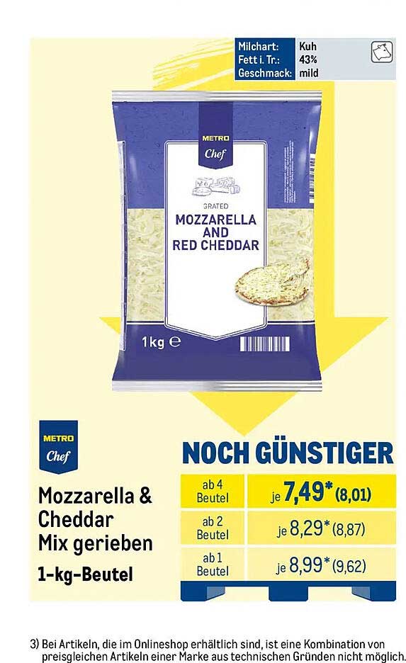 Mozzarella & Cheddar Mix gerieben 1-kg-Beutel