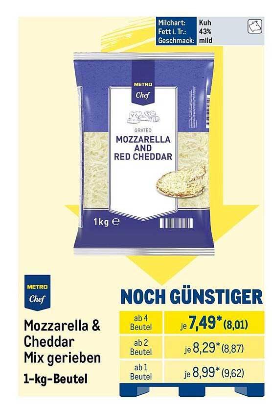 Mozzarella & Cheddar Mix gerieben 1-kg-Beutel