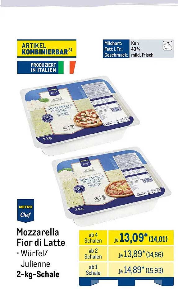 Mozzarella Fior di Latte • Würfel/Julienne 2-kg-Schale