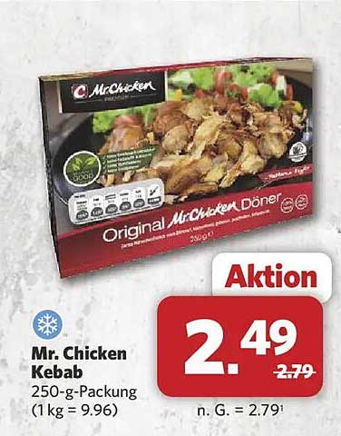 Mr. Chicken Kebab 250-g-Packung (1 kg = 9.96)