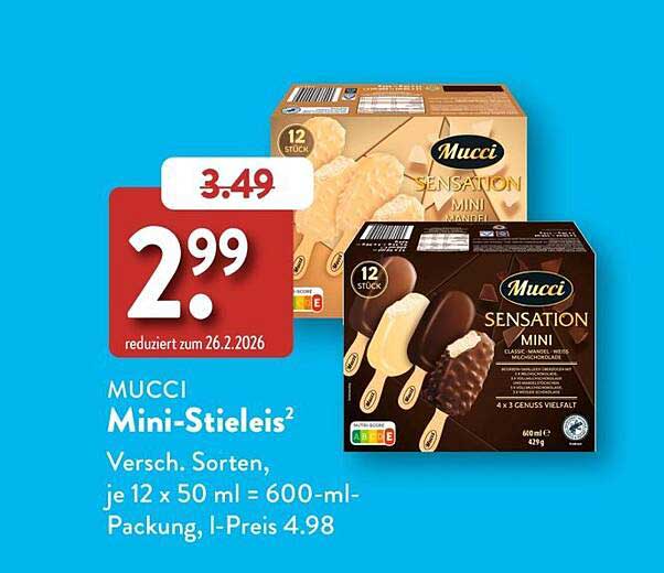 MUCCI Mini-Stieleis² Versch. Sorten, je 12 x 50 ml = 600-ml-Packung, l-Preis 4.98