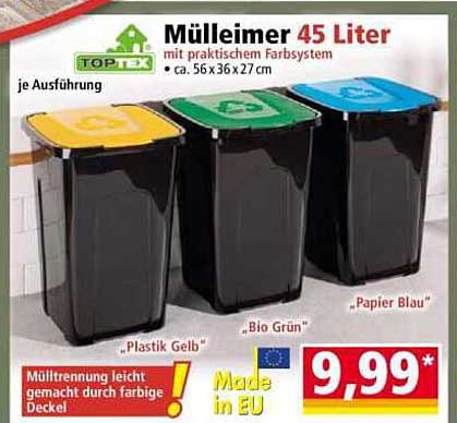 Mülleimer 45 Liter mit praktischem Fartsystem ca. 56 x 36 x 27 cm
