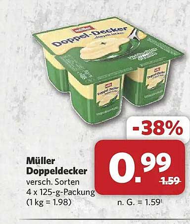 Müller Doppeldecker versch. Sorten 4 x 125-g-Packung (1 kg = 1.98)