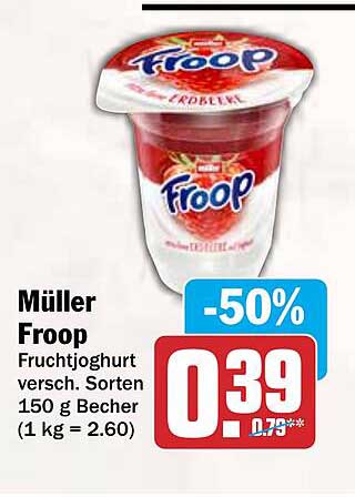 Müller Froop Fruchtjoghurt versch. Sorten 150 g Becher (1 kg = 2.60)