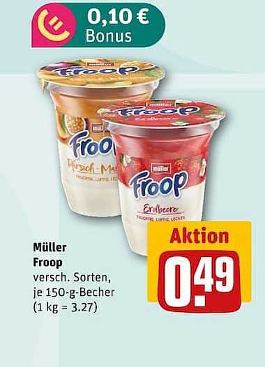 Müller Froop versch. Sorten, je 150-g-Becher (1 kg = 3.27)