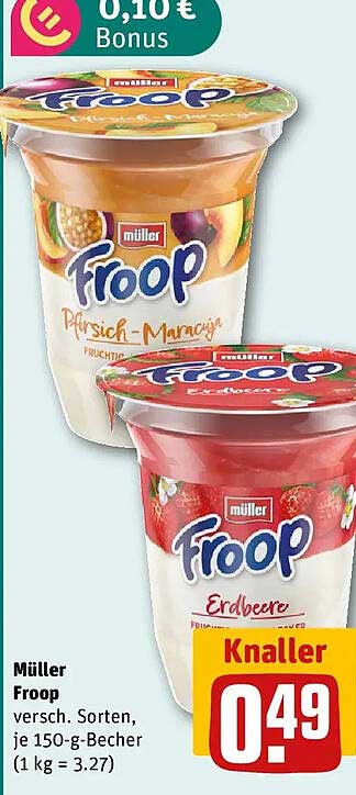 Müller Froop versch. Sorten, je 150-g-Becher (1 kg = 3.27)