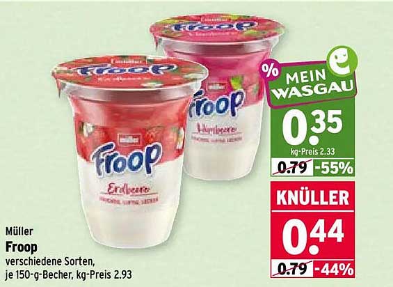 Müller Froop verschiedene Sorten, je 150-g-Becher, kg-Preis 2.93