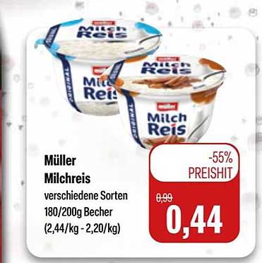 Müller Milchreis verschiedene Sorten 180/200g Becher (2,44/kg - 2,20/kg)