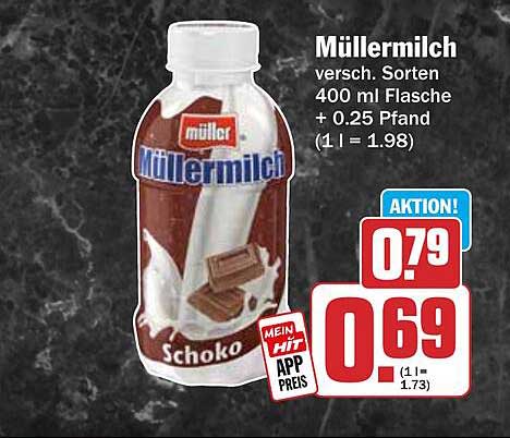 Müllermilch versch. Sorten 400 ml Flasche + 0.25 Pfand (1 l = 1.98)