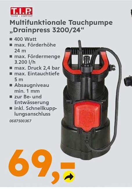 Multifunktionale Tauchpumpe „Drainpress 3200/24“