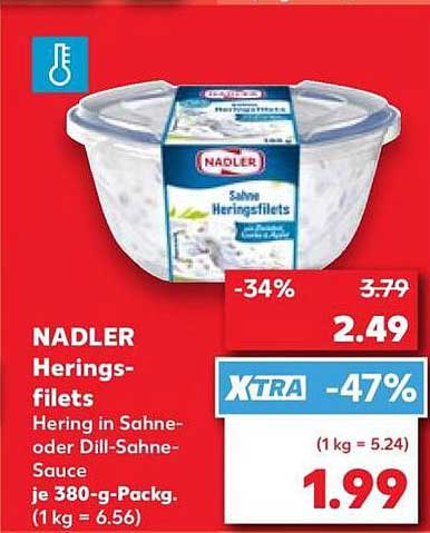 NADLER Heringsfilets Hering in Sahne- oder Dill-Sahne-Sauce je 380-g-Packg.