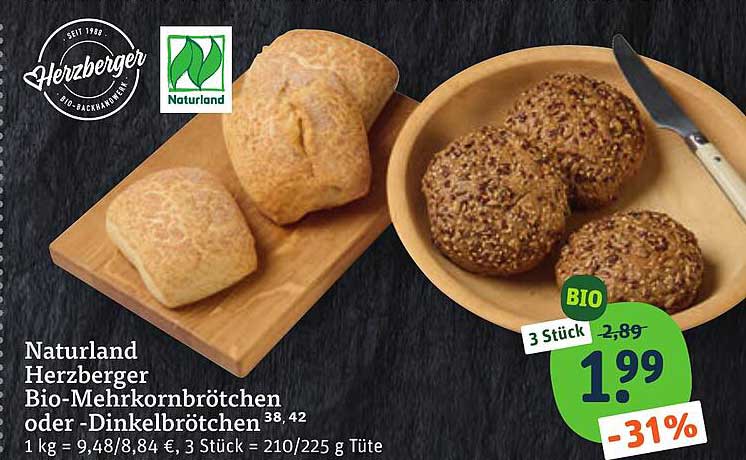 Naturland Herzberger Bio-Mehrkornbrötchen oder -Dinkelbrötchen