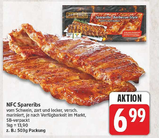 NEC Spareribs vom Schwein, zart und lecker, versch. mariniert, je nach Verfügbarkeit im Markt, SB-verpackt, 1kg = 13,90, z. B.: 503g Packung
