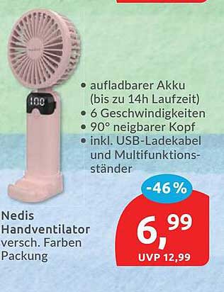 Nedis Handventilator versch. Farben Packung