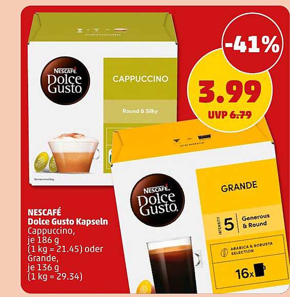 NESCAFÉ Dolce Gusto Kapseln Cappuccino, je 186 g (1 kg = 21.45) oder Grande, je 136 g (1 kg = 29.34)