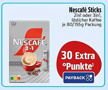 Nescafé Sticks 2in1 oder 3in1, löslicher Kaffee je 80/155 g Packung
