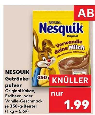 NESQUIK Getränkepulver Original Kakao, Erdbeer- oder Vanille-Geschmack je 350-g-Beutel (1 kg = 5.69)