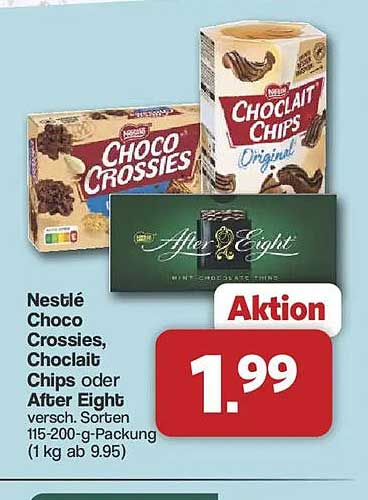 Nestlé Choco Crossies, Choclait Chips oder After Eight versch. Sorten 115-200-g-Packung (1 kg ab 9.95)