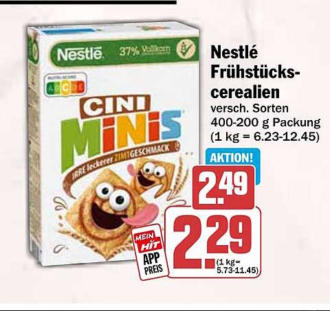 Nestlé Frühstückscerealien versch. Sorten 400-200 g Packung (1 kg = 6.23-12.45)
