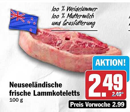 Neuseeländische frische Lammkoteletts 100 g