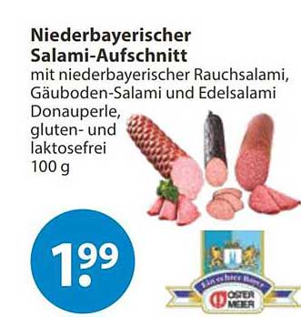 Niederbayerischer Salami-Aufschnitt mit niederbayerischer Rauchsalami, Gäuboden-Salami und Edelsalami Donauperle, gluten- und laktosefrei 100 g