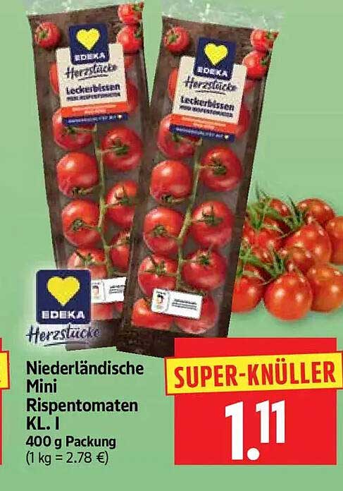 Niederländische Mini Rispentomaten KL. I 400 g Packung