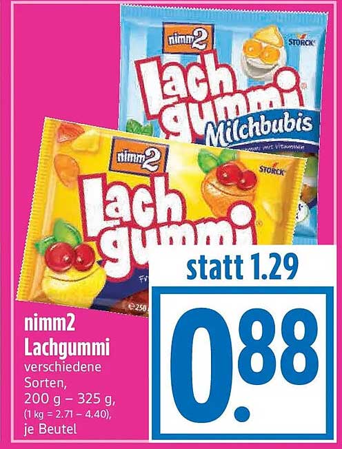 nimm2 Lachgummi verschiedene Sorten, 200 g – 325 g, je Beutel