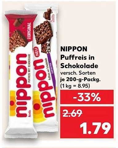 NIPPON Puffreis in Schokolade versch. Sorten je 200-g-Packg. (1 kg = 8.95)