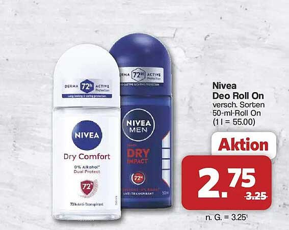 Nivea Deo Roll On versch. Sorten 50-ml-Roll On (1 l = 55.00)