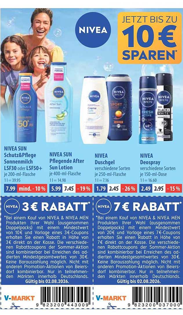 NIVEA SUN Schutz&Pflege Sonnenmilch LSF30 oder LSF50+ je 200-ml-Flasche