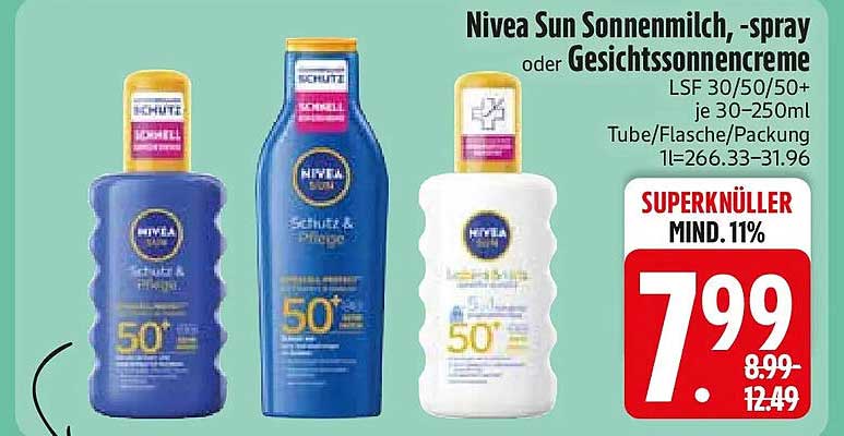 Nivea Sun Sonnenmilch, -spray oder Gesichtssonnencreme