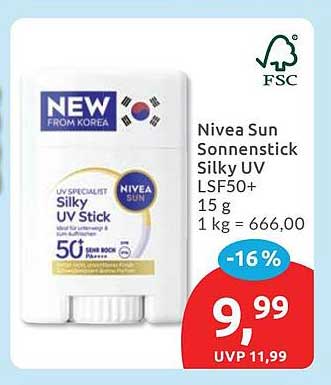 Nivea Sun Sonnenstick Silky UV LSF50+ 15 g 1 kg = 666,00