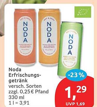 Noda Erfrischungsgetränk versch. Sorten zzgl. 0,25€ Pfand 330 ml 1 l = 3,91
