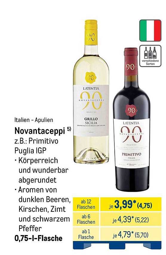 Novantaceppi 5) z.B.: Primitivo Puglia IGP