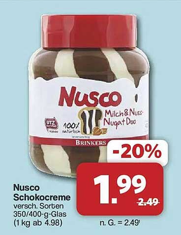 Nusco Schokocreme versch. Sorten 350/400-g-Glas (1 kg ab 4,98)