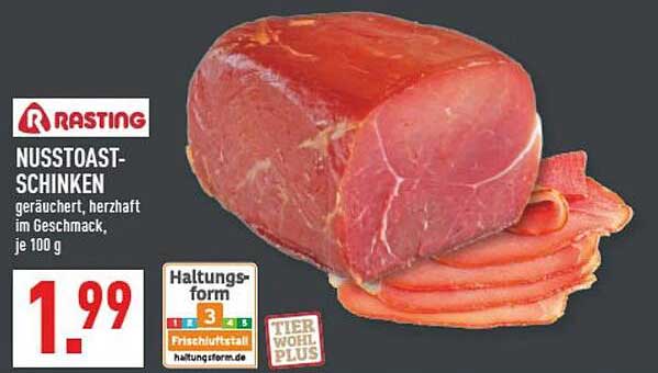 NUSSTOAST-SCHINKEN geräuchert, herzhaft im Geschmack, je 100 g