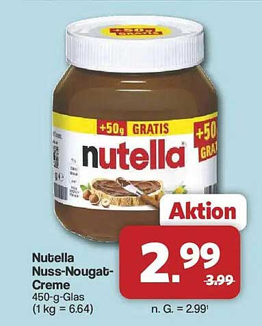 Nutella Nuss-Nougat-Creme 450-g-Glas (1 kg = 6.64)
