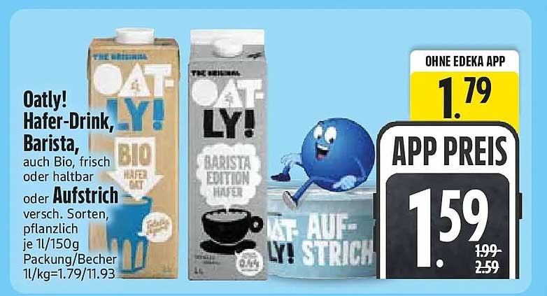 Oatly! Hafer-Drink, Barista, auch Bio, frisch oder haltbar oder Aufstrich, versch. Sorten, pflanzlich