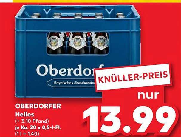 OBERDORFER Helles (+ 3.10 Pfand) je KA. 20 x 0,5-l-Fl. (1 l = 1.40)