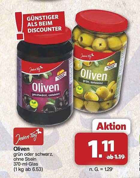 Oliven grün oder schwarz, ohne Stein 370-ml-Glas