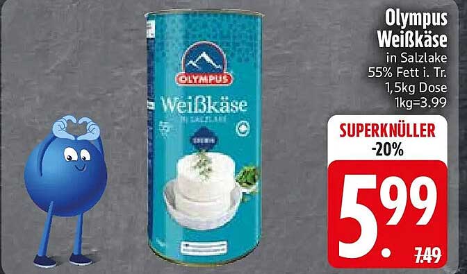 Olympus Weißkäse in Salzlake 55% Fett i. Tr. 1,5kg Dose