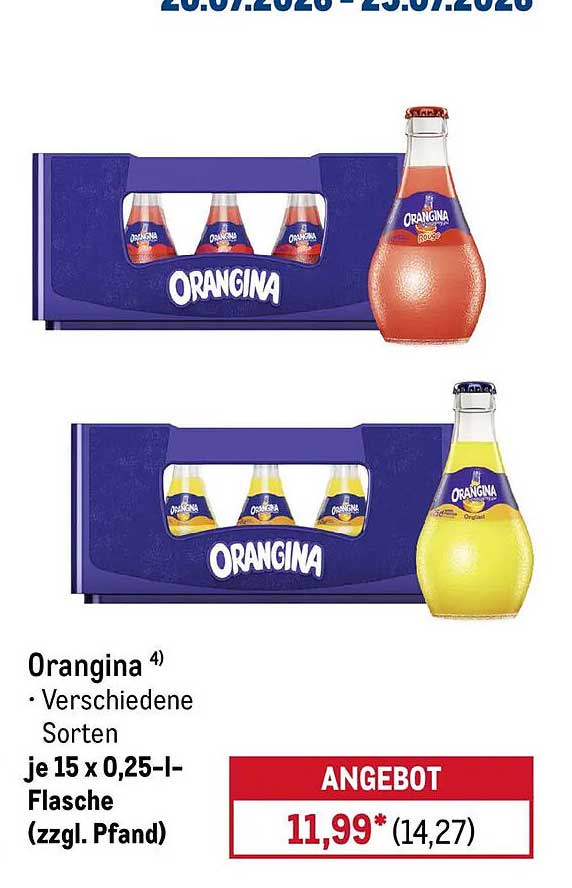 Orangina 4) • Verschiedene Sorten je 15 x 0,25-l-Flasche (zzgl. Pfand)