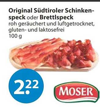 Original Südtiroler Schinkenspeck oder Brettlspeck roh geräuchert und luftgetrocknet, gluten- und laktosefrei 100 g