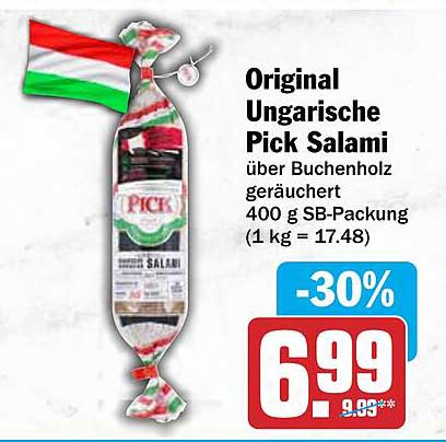 Original Ungarische Pick Salami über Buchenholz geräuchert 400 g SB-Packung (1 kg = 17.48)
