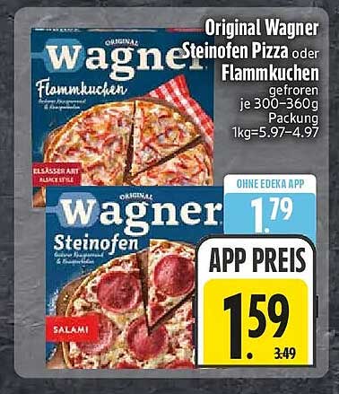 Original Wagner Steinofen Pizza oder Flammkuchen gefroren je 300–360g Packung 1kg=5.97–4.97