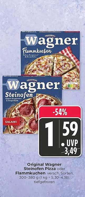 Original Wagner Steinofen Pizza oder Flammkuchen versch. Sorten, 300–380 g (1 kg: 5,30–4,18), tiefgefroren