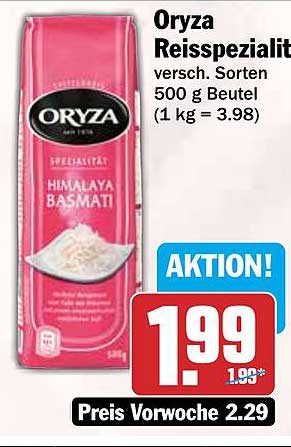 Oryza Reisspezialität versch. Sorten 500 g Beutel (1 kg = 3.98)