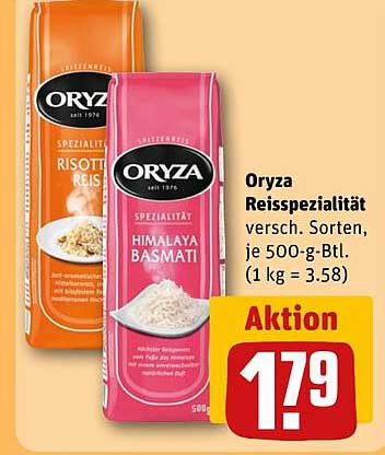 Oryza Reisspezialität versch. Sorten, je 500-g-Btl. (1 kg = 3.58)