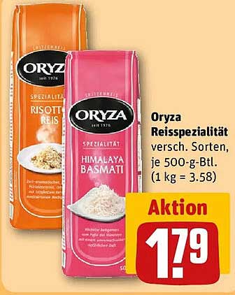 Oryza Reisspezialität versch. Sorten, je 500-g-Btl. (1 kg = 3.58)