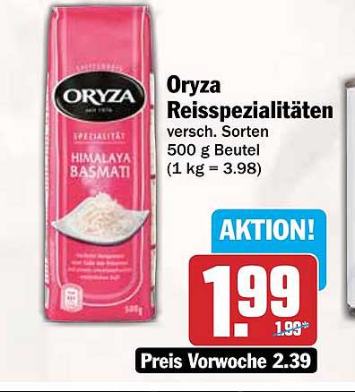 Oryza Reisspezialitäten versch. Sorten 500 g Beutel (1 kg = 3,98)